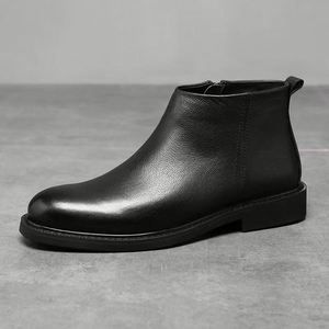 Men's PU Chelsea <b>Boots</b> with Solid Color Design Retro European Style Winter Slip-On <b>Boots</b> for Ins Social Platform - Product Image 4
