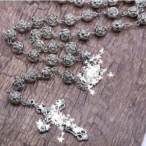 Collier de prière unisexe en argent plaqué avec perles en forme de rose, bijoux de mode, origine Yiwu - Product Image 3