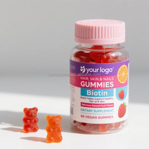 Bonbons gélifiés à la biotine et au collagène vegan en marque propre, complément alimentaire pour les cheveux, la peau et les ongles, avec une teneur élevée en vitamines et des bienfaits antioxydants - Product Image 1