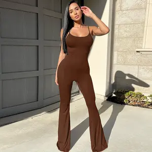 스파게티 스트랩 원피스 점프 슈트 벨 바지 레깅스 Backless 여성 2023 여름 bodycon romper 점프 슈트