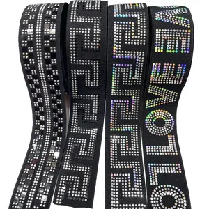 je013 factory custom sequins elastic band rhinestone elastic tape for sandals