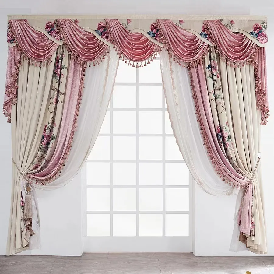 1 Piece Window Curtains French Window Window Silver Vintage Living Room Luxury Europe for Windows Floral Tulle Knitted Blackout