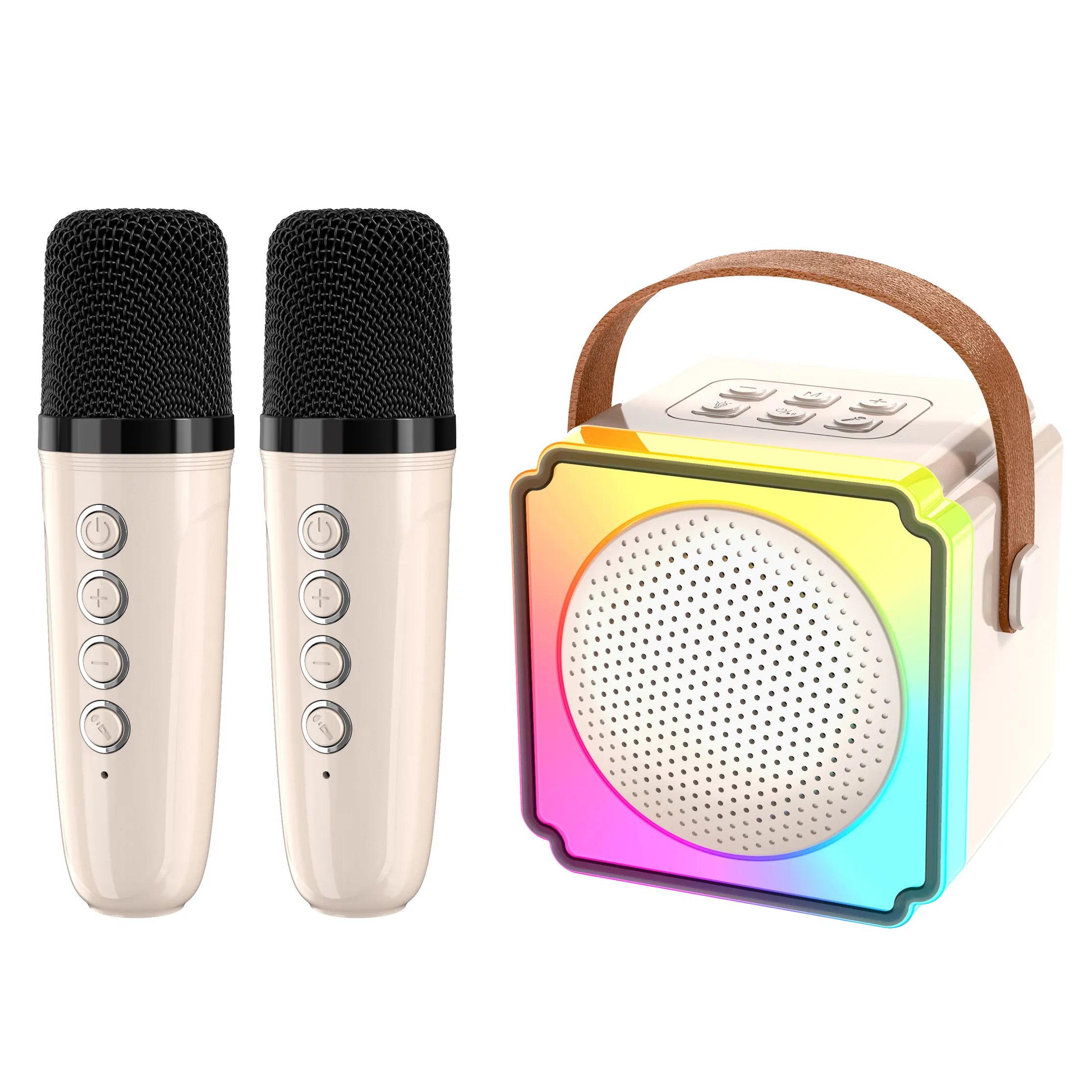Portable smart music bluetooth boxing home magic interaction speaker brands mini karaoke machine with 2 wireless microphones