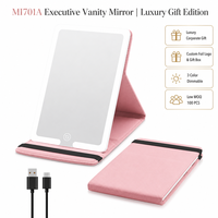 Miroir de maquillage LED portable et pliable MoonlitGlow, lumière à 3 couleurs réglables, rechargeable, miroir de voyage, cadeau