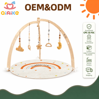 Tapis d'éveil en bois pour bébé, tapis d'activités pour le temps sur le ventre, jouet de développement sensoriel pour nourrissons, 6 jouets suspendus, cadeau de naissance, OEM ODM