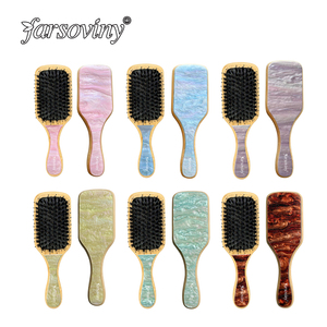 Pinceau démêlant en acétate de cellulose et bambou bio fabriqué à la main de luxe Pinceau plat en <span class=keywords><strong>chantilly</strong></span> rose - Product Image 1