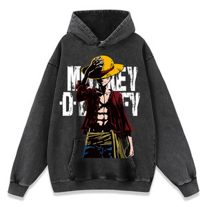 Sudadera Personalizada de Algodón Negro Grueso con Lavado Ácido, Diseño Gráfico Vintage, Estilo <span class=keywords><strong>One</strong></span> <span class=keywords><strong>Piece</strong></span> Gear 5 Luffy Anime, Camiseta con Capucha para Hombre - Product Image 1