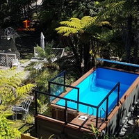Piscine commerciale portable en acier carré hors sol avec pont en verre à niveau du sol transporté dans un conteneur maritime