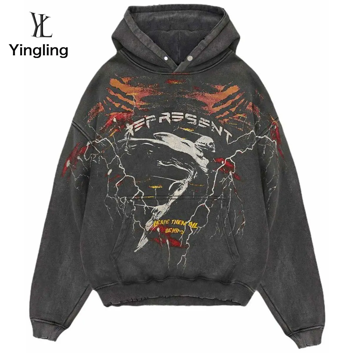 Yingling custom logo 100% cotton premium thick oversized heavyweight fleece drop shoulder digital print vintage washed hoodie