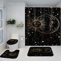 Rideau de Douche Moderne en Polyester Lavable en Machine, Lot de 4 Pièces, Imperméable, Construction Sans Crochets, 12 Crochets, Installation Rapide