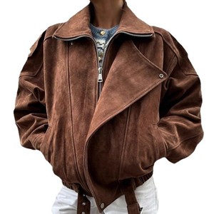 Veste Aviateur Courte Ample Imperméable Marron Vintage Personnalisable pour l'Automne – Vente en Gros - Product Image 1