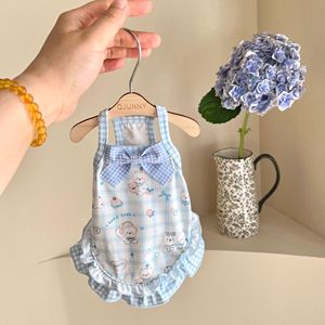 Robe pour animaux de compagnie à carreaux bleus, vêtements d'été en coton pour chiens Teddy, Pomeranian, Bichon Frise, Maltese, chat, motif animal mignon - Product Image 4