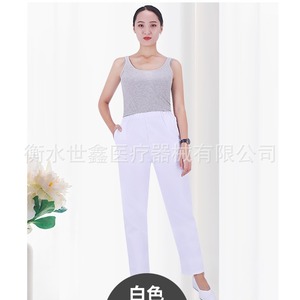 Saint-Gervais Nurse Pants <b>White</b> <b>Elastic</b> <b>Waist</b> Cotton <b>Women</b> Hospital Uniforms - Product Image 3