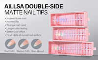 AILLSA Acrílico 240 Uds. 15 Tamaños Puntas de Uñas Postizas Francesas Curva C Transparente Gel Mate Cortas Coffin Suaves para Salón de Uñas