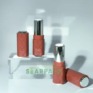 Caja vacía redonda roja Bálsamo labial de plástico Push Up Tubos de lápiz labial recargables Envase cosmético Embalaje Logotipo de impresión personalizado 3,5g