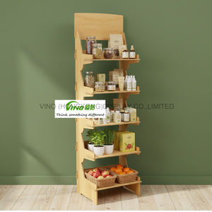 Expositor de suelo de madera - Estantería plegable ligera con 5 estantes y estanterías sólidas - Product Image 2