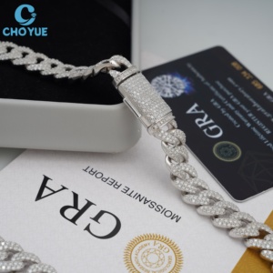 Collar de Cadena Cubana con Moissanita, Plata 925, Baño de Rodio, Micro Pavé, Unisex, Joyería de Lujo, Certificado GRA - Product Image 4