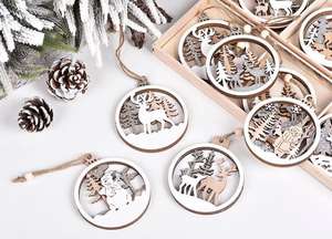 Renne en bois Père Noël Bonhomme De Neige Boule De Noël Décoration Suspendue Arbre De Noël Ornement Décoration - Product Image 6