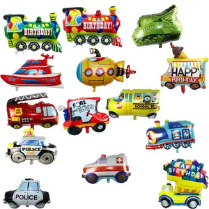 Tren ambulans polis arabası okul otobüsü itfaiye kamyonu tankı folyo balonlar çocuk oyuncak doğum günü hediyesi balon