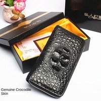 Dompet Kulit Buaya Thailand untuk Pria, Tas Malam Kulit Asli Panjang, Dompet Gaya Bisnis dengan Ritsleting Kepala Buaya, Buatan Cina