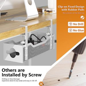 Bandeja de <span class=keywords><strong>cables</strong></span> de 2 orificios con cable de escritorio Malla metálica sin taladro con soporte de abrazadera debajo de la bandeja de administración de <span class=keywords><strong>cables</strong></span> de escritorio - Product Image 3