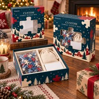 Boîte cadeau personnalisée avec logo de Noël, puzzle familial, base et couvercle rigides, fenêtre transparente en PVC, impression CMYK et pelliculage brillant