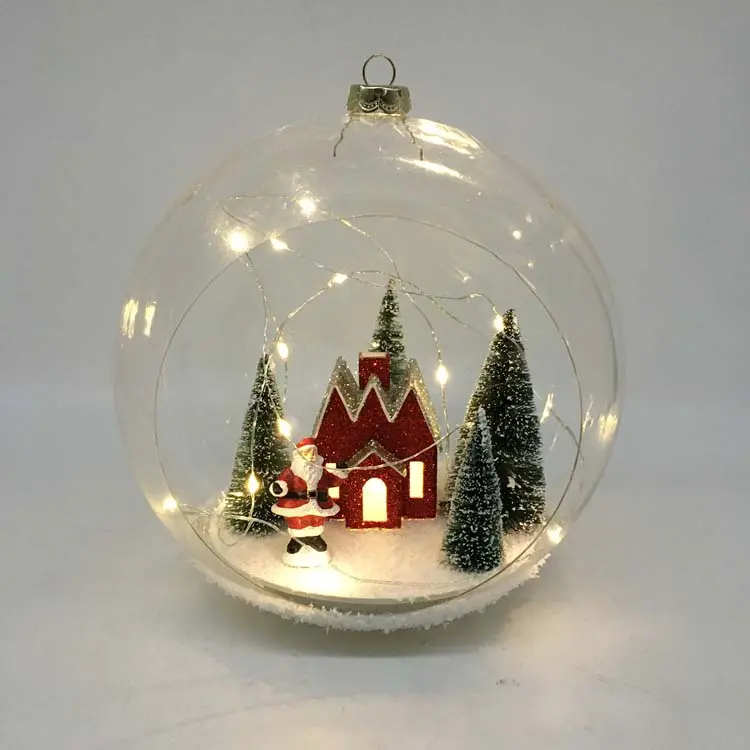 Led Customized Transparent Hollow Suspension Santa Claus Bedroom Plastic Christmas Ball Lamp String Decor