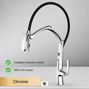 स्मार्ट एलईडी डिजिटल डिस्प्ले स्वचालित सेंसर रसोई नल आधुनिक बिच्छू नो-कॉन्टैक्ट इंडक्शन पुल-डाउन नल सिंगल सिंक छेद - Product Image 4