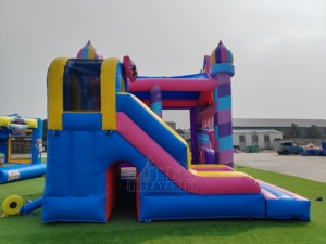 <span class=keywords><strong>Château</strong></span> gonflable combiné avec toboggan Unicorn Candyland, couleur macaron, crème glacée, PVC, pour enfants, location pour fêtes en plein air - Product Image 5