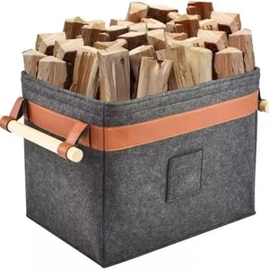 Grande <span class=keywords><strong>Borsa</strong></span> Porta Legna <span class=keywords><strong>in</strong></span> <span class=keywords><strong>Feltro</strong></span> Pieghevole, Cesto Porta Legna con Manico <span class=keywords><strong>in</strong></span> Legno e Tasca Laterale per Caminetto, Lavanderia e Oggetti Vari - Product Image 1