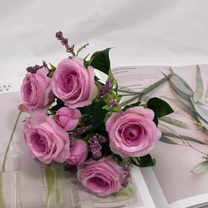 ช่อกุหลาบเทียมทำจากผ้าไหมดอกไม้มัดสำหรับตกแต่งสำนักงานงานแต่งงาน - Product Image 4