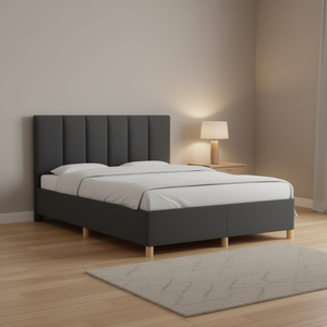 Base de Cama de Madera Contrachapada Tapizada en Tela Gris Oscuro, Tamaño Completo, Diseño Moderno y Suave - Product Image 2