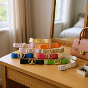 Cintura elastica in PU con fibbia a doppio anello per donna, accessorio di moda - Product Image 2