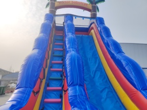 Toboggan aquatique gonflable tropical géant de qualité commerciale en PVC à double voie avec piscine pour les entreprises de location - Product Image 2