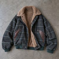 Vestes d'hiver pour hommes, style streetwear, sur mesure, avec fermeture éclair et boutons, coupe ample, rayées, doublure en laine sherpa, style vintage, vêtements de travail