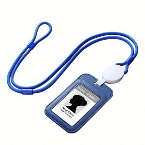Badge Side Zip Pocket Multiple Card Slots Leather Holder Wallet With Neck <b>Lanyard</b> for Office Staffs - Product Image 2