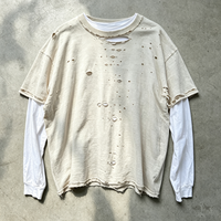 T-shirt à manches longues double couche vieilli, personnalisé avec logo, style vintage, fabriqué en Chine pour les marques