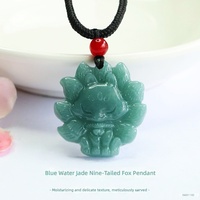 Pendentif pour femme en jadéite naturelle de qualité A, motif renard à neuf queues bleu aquatique, vente en gros en direct pour attractions touristiques
