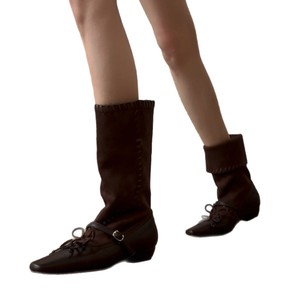 Stivali da <span class=keywords><strong>Cowboy</strong></span> Retrò con Cinturino Intrecciato di Alta Qualità, Nuovi Stivali a Due Pezzi Pieghevoli con Tacco Spesso e Alto per <span class=keywords><strong>Donna</strong></span> - Product Image 4