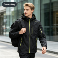 Veste imperméable et coupe-vent en polyester ripstop, avec multiples poches à fermeture éclair, manteau décontracté personnalisa