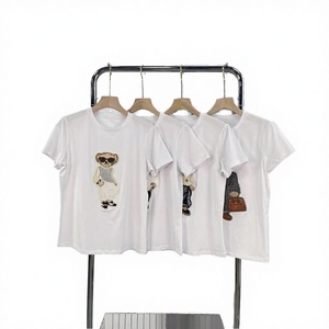 2026 Summer Korean Style New Round Neck Little Bear <b>Animal</b> <b>Pattern</b> Embroidery Pure Cotton Short Sleeve T Shirt <b>for</b> Women - Product Image 2