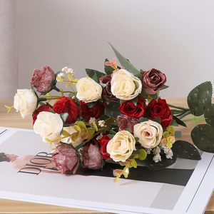 7 Branch 21 Heads <b>Artificial</b> Flowers <b>Bouquet</b> Mini Rose Wedding Home Office Decor,Pack of 4 - Product Image 4