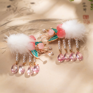 Liquidación de accesorios para el cabello de estilo antiguo, pinzas para el cabello con pompones de visón, accesorios para el cabello infantiles Hanfu, pinzas laterales, estilo retro - Product Image 2