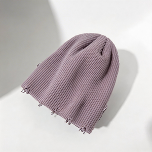 Gorro unisex de punto de alta calidad, estilo holgado, con efecto desgastado, cálido, para esquí, con borde deshilachado, para invierno y clima frío - Product Image 2