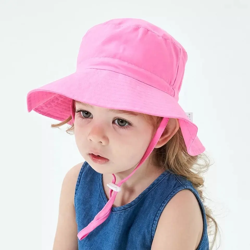 RTS yüksek kalite özelleştirilmiş % 100% polyester ayarlanabilir bebek güneş şapkası UV koruma yaz güneşlik kova şapka <span class=keywords><strong>çocuk</strong></span>lar geniş şapka