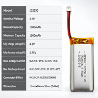 Batterie de massage chauffante pour le cou et la taille, cellule polymère au lithium 102550 3.7V 1500mAh, décharge 2C avec connecteur PCM