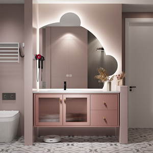 Muebles de Baño Colgantes de Pared Estilo Pastoral, Muebles de Almacenamiento con Tiradores Redondos Dorados y Encimera Resistente a los Arañazos - Product Image 1