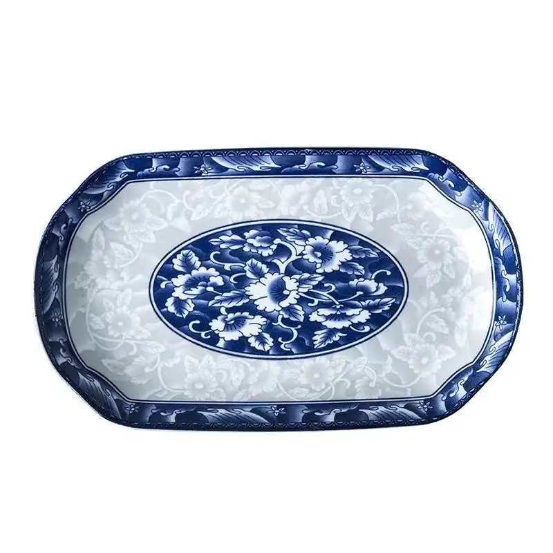 2023 Wholesale 11.25 Inch Blue and White Porcelain Underglaze Ceramic Fish Plate For Home Dinner