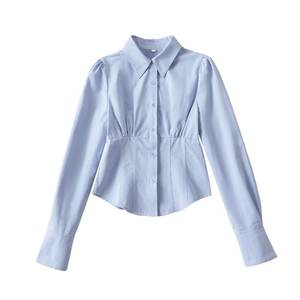 Primavera Sexy manga larga Mujer camisa blanca blusa estilo coreano abotonado cintura delgada Y2k Crop Tops mujer cárdigan ropa - Product Image 6