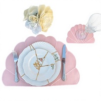 Set de table irrégulier YY en PU, style contemporain, 50*35cm, élégant, en cuir rose en forme de coquille
